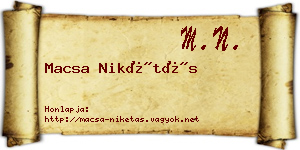 Macsa Nikétás névjegykártya